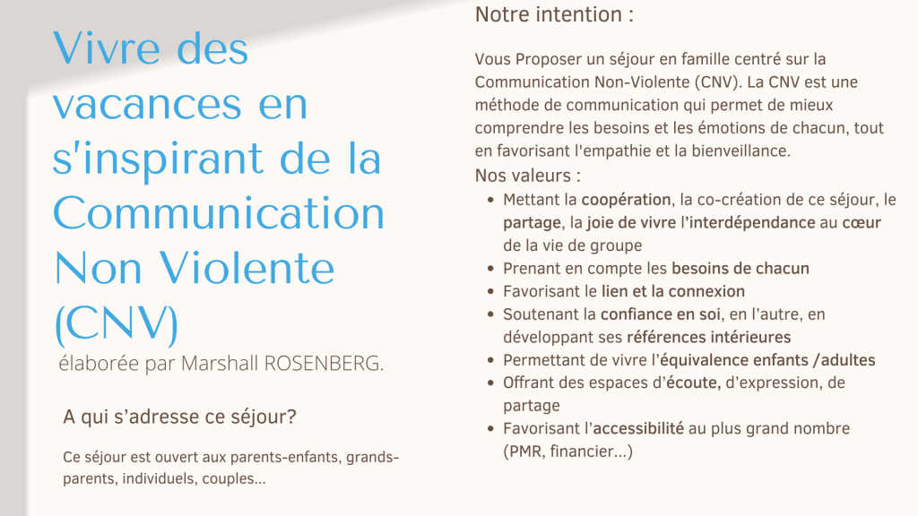 Des séjours de vacances pour toutes la famille à Guidel Plage, dans le Morbihan pour vivre de meilleurs liens grace à la Communication Non Violentes.